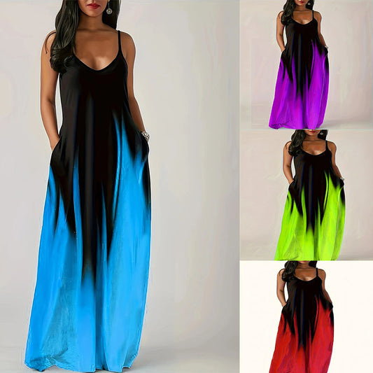 Temperament Commute Printed Gradient Suspender Dress